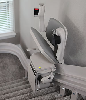 curved stair lift with seat lifted up