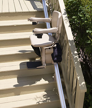 outdoor straight stairlift with seat folded up