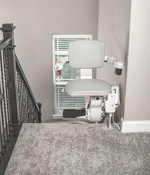 stair lift at top of staircase turned